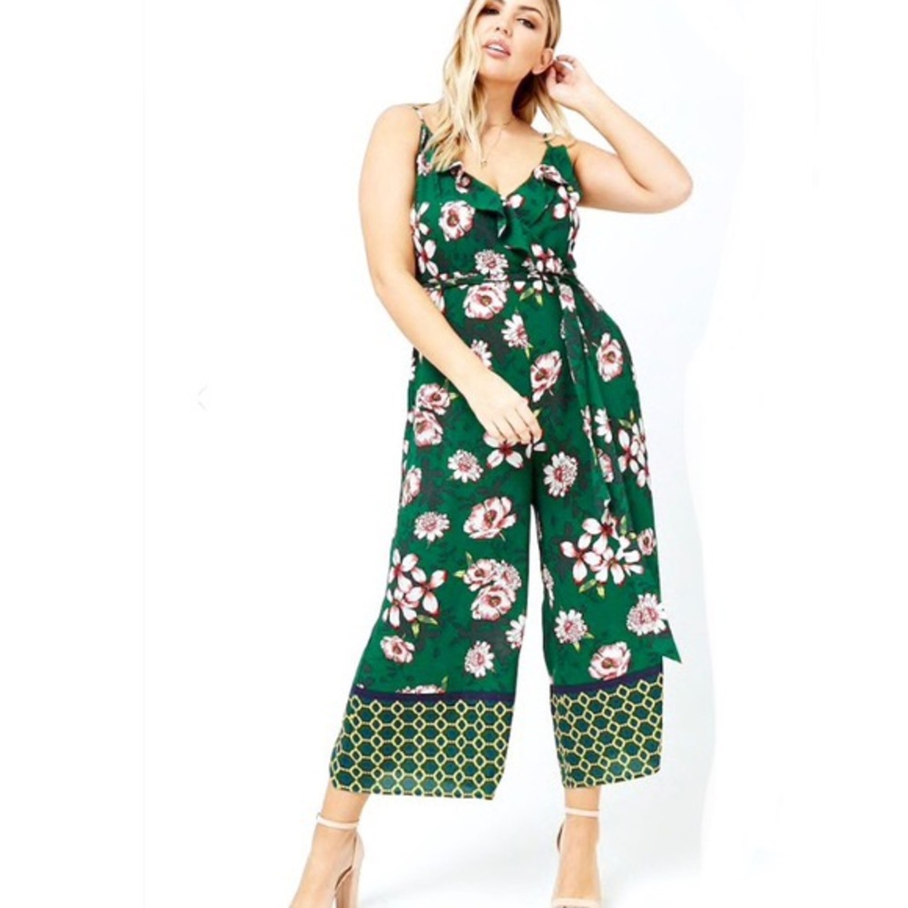 Forever 21+ mixed pattern floral cropped jumpsuit